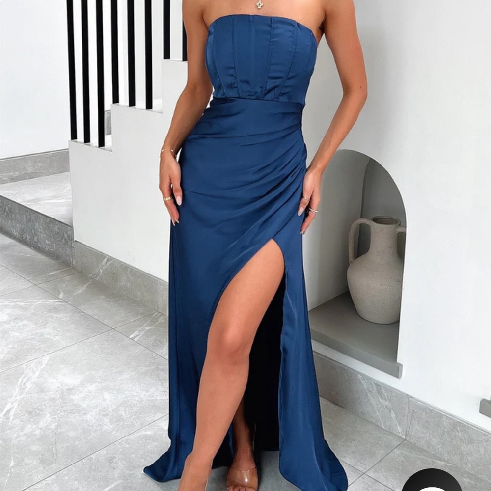 Navy satin strapless dress (Never Worn)